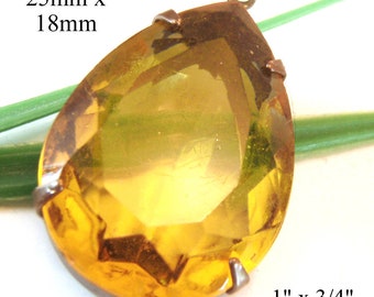 Sheer golden topaz 25x18mm glass pendant is a pear or teardrop shaped pendant, the November birthstone color