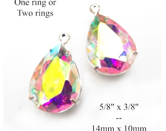 Crystal AB 14x10mm glass pears for pendants, earrings or glass connectors are great for bridal and wedding jewelry, 2 pc