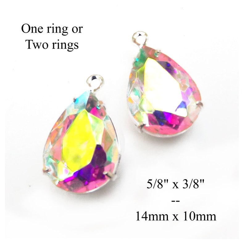 Crystal AB 14x10mm glass pears for pendants, earrings or glass connectors are great for bridal and wedding jewelry, 2 pc 画像 1