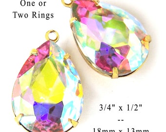 Crystal AB 18x13mm glass pears for pendants or earrings or glass connectors, 2 pc - great for bridesmaid and bridal jewelry