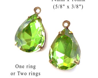 Olivine green 14x10mm pears or teardrops for pendants, glass connectors, or earrings, 2 pc