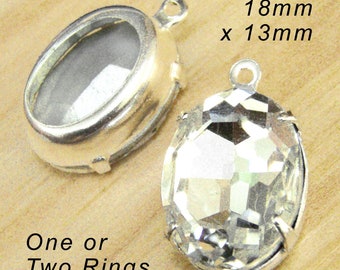 Crystal clear 18x13mm oval glass gems for pendants or earrings or glass connectors, great for bridal jewelry, 2 pc