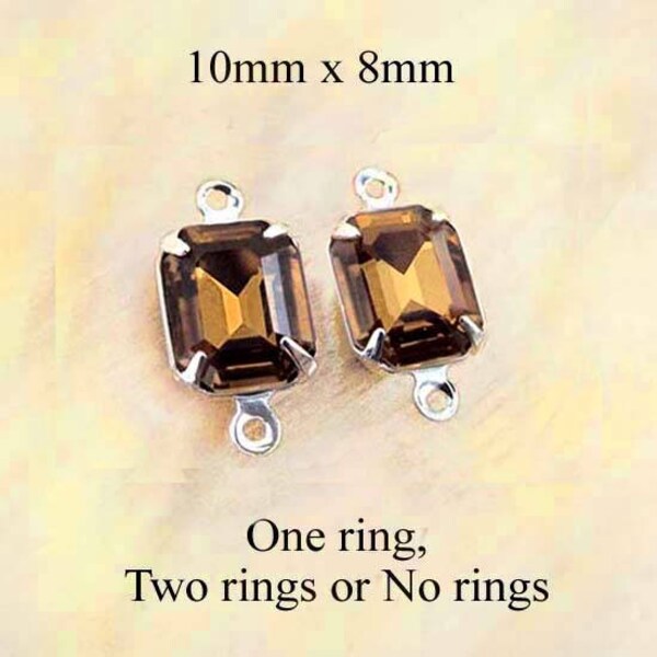 Golden smoky topaz glass octagons, 10x8mm glass gems for tiny pendants, glass connectors and earrings