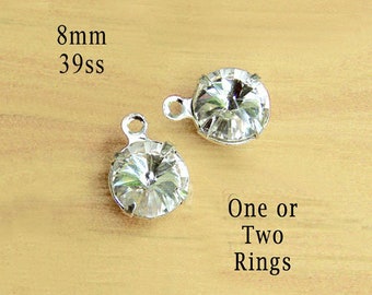 Crystal clear 8mm round glass gems with rivoli faceting, for tiny pendants, glass connectors and earrings, 2 pc