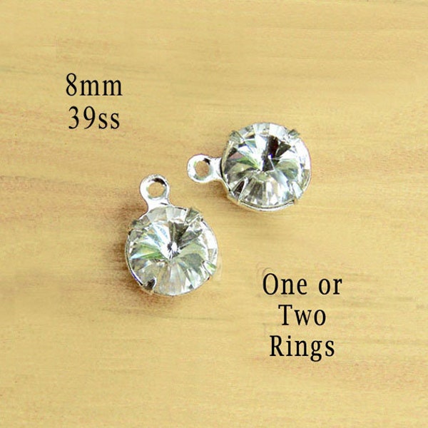 Crystal clear 8mm round glass gems with rivoli faceting, for tiny pendants, glass connectors and earrings, 2 pc