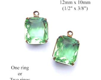SALE - Peridot green vintage glass octagons, sheer green 12x10mm octagons for pendants, glass connectors or earrings - 2 pc