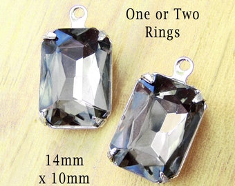 Black diamond crystals - 14x10mm octagon shape rhinestone pendants, glass connectors or earrings, 2 pc