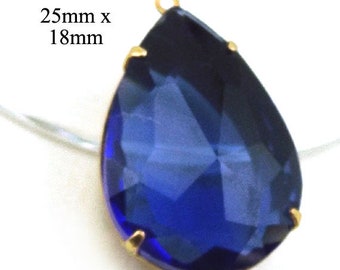 Sheer sapphire blue 25x18mm pear or teardrop shape glass pendant - the September birthstone color
