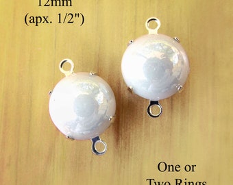 White glass cabochon is 48ss or 12mm round, great for small bridal pendants, glass connectors or earrings, 2 pc