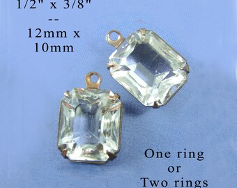 Clear vintage glass 12x10mm octagons for pendants, glass connectors or earrings - 2 pc
