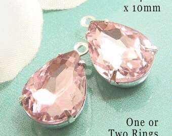 Pink 14x10mm pears, light rose glass teardrops for pendants, glass connectors, and earrings