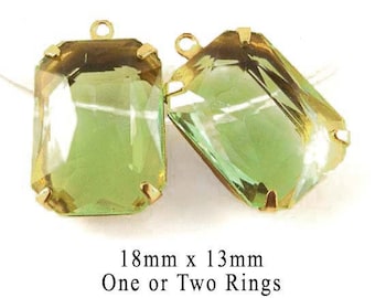 Sheer peridot green 18x13mm octagons are faceted glass gems for pendants or earrings, 2 pc, SALE price