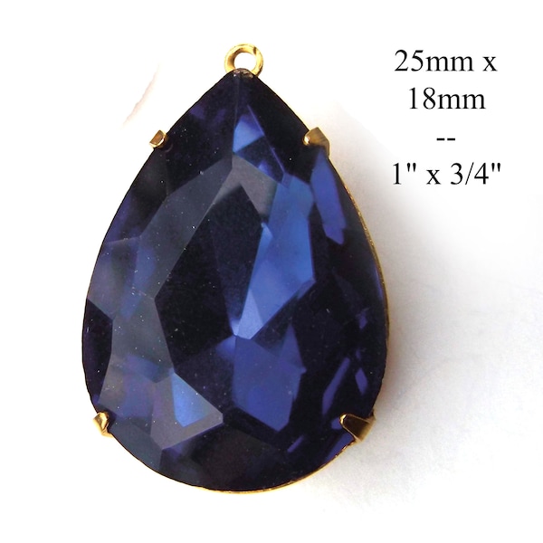 Montana sapphire or navy blue 25x18mm glass pear or teardrop pendant