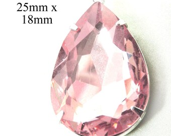 Pink crystal pendant - light rose pink 25x18mm rhinestone teardrop or pear