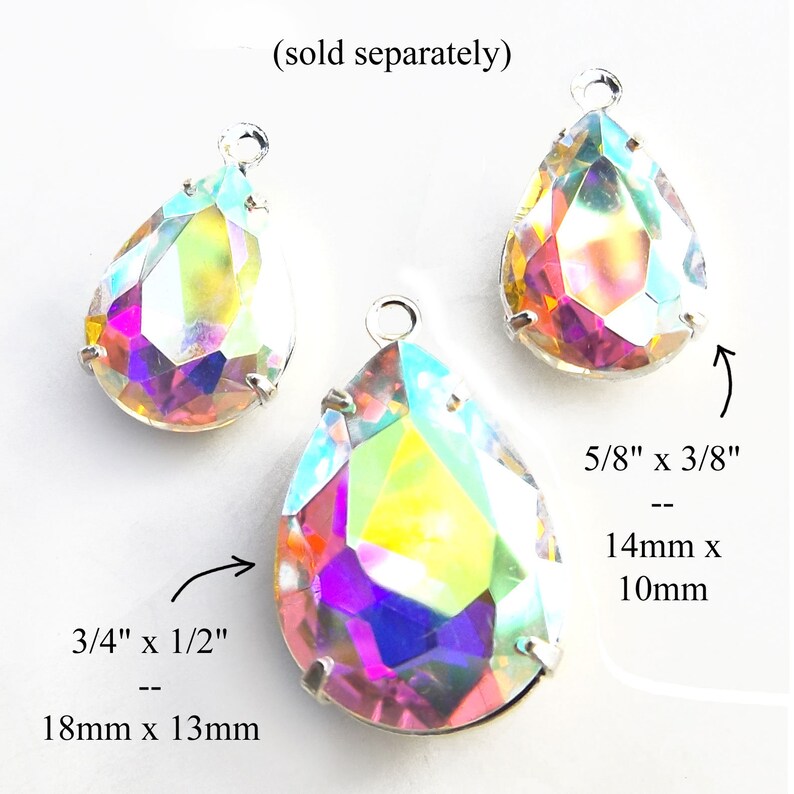 Crystal AB 14x10mm glass pears for pendants, earrings or glass connectors are great for bridal and wedding jewelry, 2 pc 画像 7
