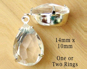 CLEARANCE  Crystal clear glass 14x10mm teardrops for pendants, glass connectors and earrings, great for bridal jewelry, 2 pc