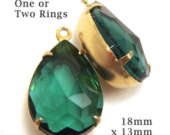 Sheer emerald green 18x13mm glass pears, for pendants, glass connectors, or earrings, 2 pc, CLEARANCE sale