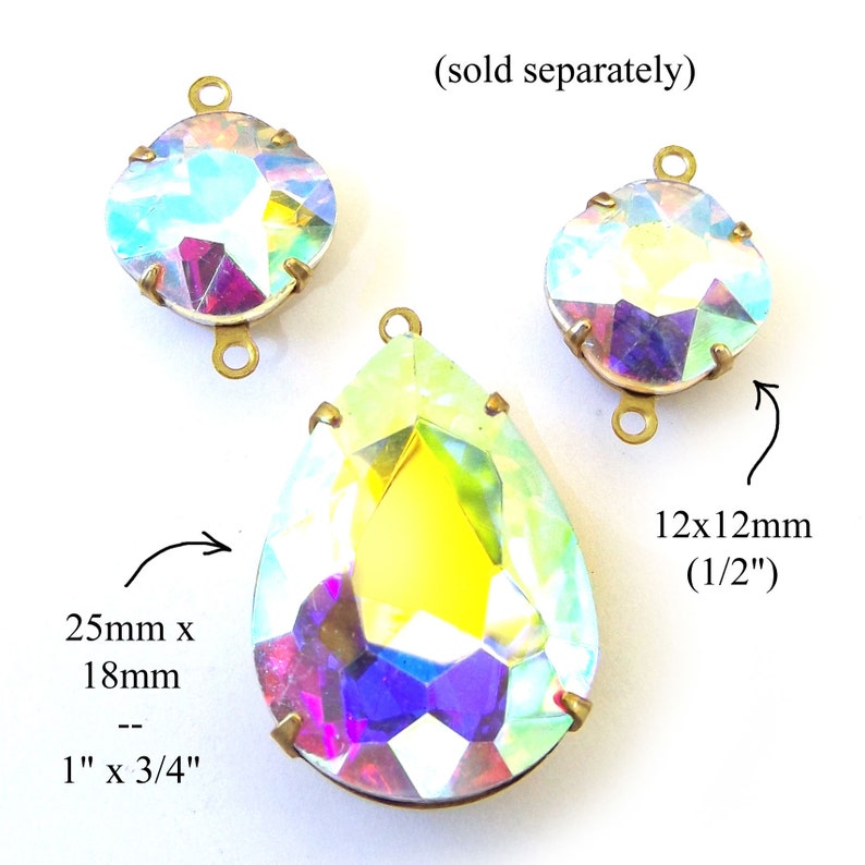 Crystal AB 14x10mm glass pears for pendants, earrings or glass connectors are great for bridal and wedding jewelry, 2 pc 画像 10