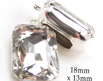 Crystal clear glass 18x13mm octagons for pendants or glass connectors or earrings, 2 pc