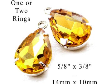 Golden topaz 14x10mm glass pears or teardrops for pendants or earrings or glass connectors, 2 pc, November birthstone color