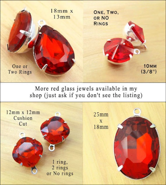 rhinestone beads and jewels for pendants and earrings - shown here are red glass gems