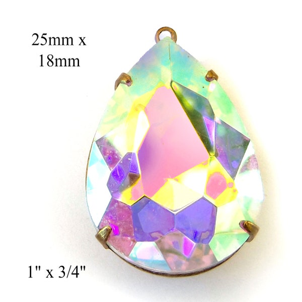 Crystal AB 25x18mm glass pears or teardrops for pendants are great for bridal and wedding jewelry