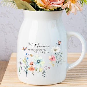 Personalised If … were flowers I’d we’d pick you Mum Nanna Grandma Home Wildflower Lavender Floral Ceramic Small Vase Jug Mug Birthday gift