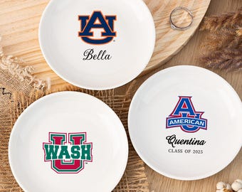 Personalized University Logo Trinket Ring Dish, Custom Graduation Gift for Her, Class of 2025 College Graduation, Graduation Jewelry Dish