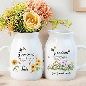 Personalized Floral Ceramic Vase, Gift for Mom Grandma, Mothers Day Gifts for Nana, Nanny, Flower Vase Gift, Flower Jug