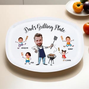 Personalized Face Grilling Platter, Custom Daddy&#39;s Grilling Plate with Kids&#39; Names, Father&#39;s Day Gift, Funny Gift for Dad, Birthday Gift
