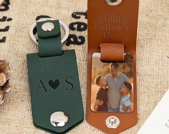 Personalised Daddy Photo Keyring, Vegan Leather Photo Keychain, Father's Day Gift for Him, Birthday Christmas gift for Dad Father