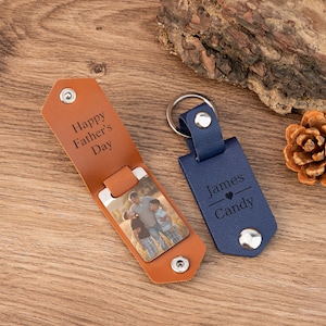Leder Schlüsselanhänger mit Foto und Text, personalisierte Schlüsselanhänger für Ihn, Geschenk für Männer, Vatertagsgeschenk, Geschenk für neuen Vater, Geschenk für Männer