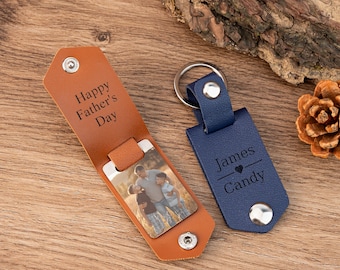 Leather Keychain with Photo and Text, Personalized Keychain for Him, Father’s Day Gift, Gift for New Dad, Father's Day Gift, Men's Gift