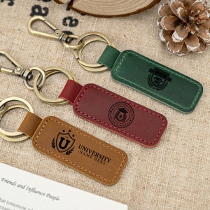Personalized Graduation Gifts, Custom University Keychain, College Key Fob, Leather University College logo, 2024 Grad Gifts, Class of 2024