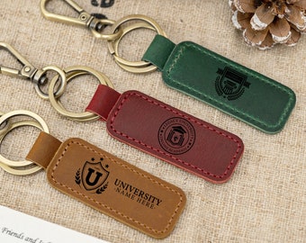 Personalized Graduation Gifts, Custom University Keychain, College Key Fob, Leather University College logo, 2024 Grad Gifts, Class of 2024