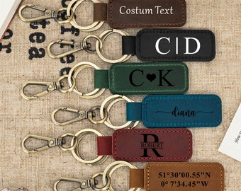 Personalized Leather Keychain, Customized Keychain, Leather Key Chain with Name, Coordinates Key Chain, Mother's Day Gift, Best Gift