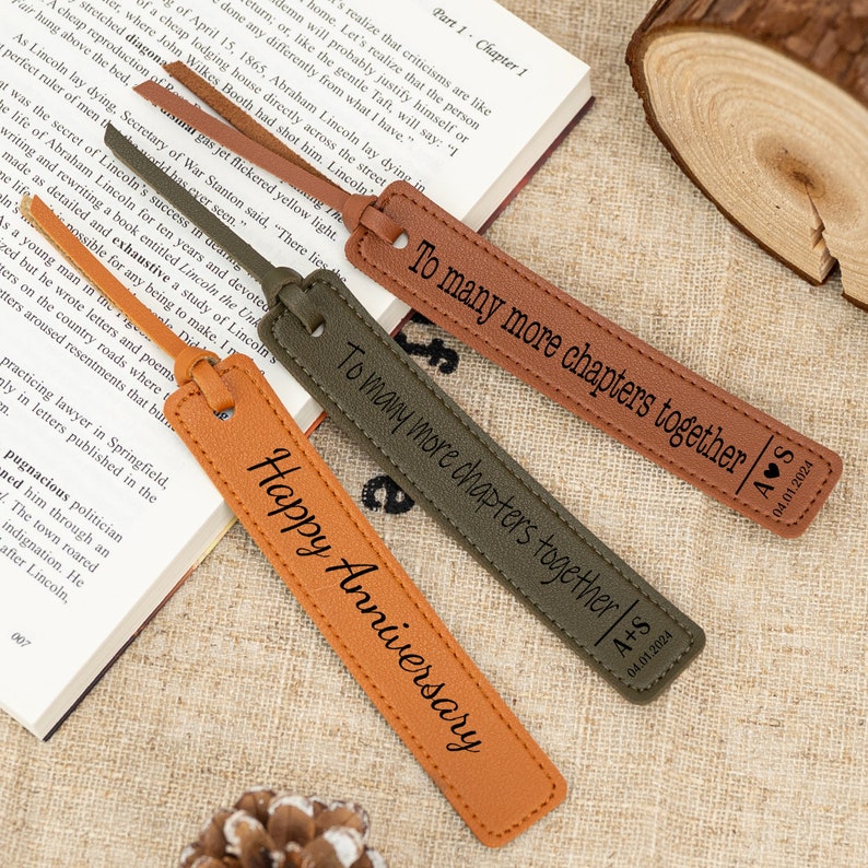 Personalized Anniversary Gift, Custom Leather Bookmark, Custom Quote Initials Leather Gift for Him Birthday Anniversary zdjęcie 4