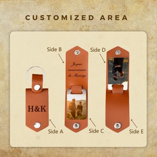 Personalized Leather Keychain With Photo and Text,custom Photo Keychain ...
