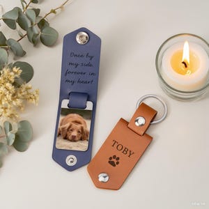 Personalized Pet Leather Keychain, Pet memorial Key Chain, Pet Loss Gift, Pet Sympathy Gift, Custom Dog Photo Keychain, Dog Memorial Gift