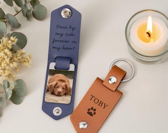 Chaveiro de couro personalizado para animais de estimação, chaveiro memorial para animais de estimação, presente para perda de animal de estimação, presente de condolências para animais de estimação, chaveiro personalizado com foto de cachorro, presente em memória de cachorro