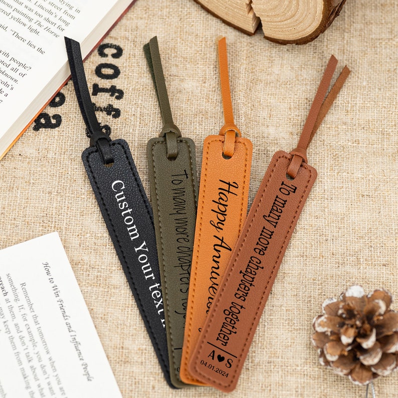 Personalized Anniversary Gift, Custom Leather Bookmark, Custom Quote Initials Leather Gift for Him Birthday Anniversary zdjęcie 7