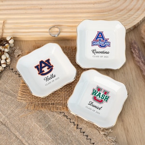 Custom Graduation Jewelry Dish, Graduation Gift For Her, Graduation University Logo Trinket Ring Dish, Personalized 2025 Graduate Gifts