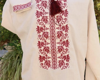 Embroidered vyshyvanka Ukrainian vyshyvanka for men Zelensky shirt embroidered Ukrainian embroidered bordeaux vyshyvanka Beige Vyshyvanka
