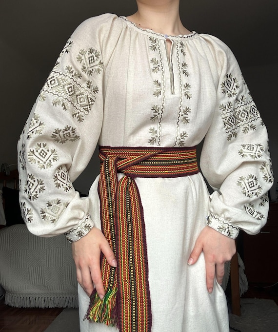 Ukrainian blouse long vyshyvanka,Vyshyvanka,peasant blouse,Ukrainian style,embroidered green shirt ethnic style  clothing, clothing linen