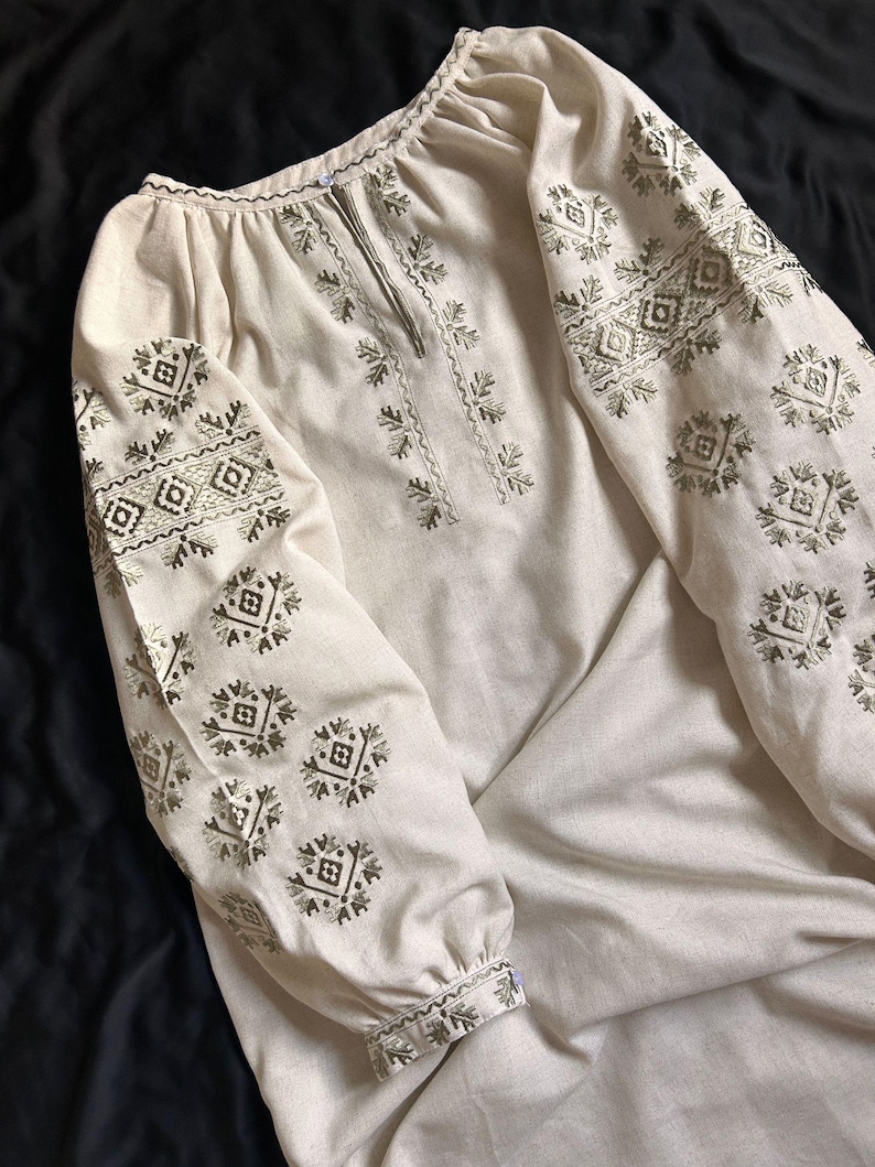 Ukrainian blouse long vyshyvanka,Vyshyvanka,peasant blouse,Ukrainian style,embroidered green shirt ethnic style  clothing, clothing linen