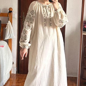 Ukrainian blouse long vyshyvanka,Vyshyvanka,peasant blouse,Ukrainian style,embroidered green shirt ethnic style  clothing, clothing linen
