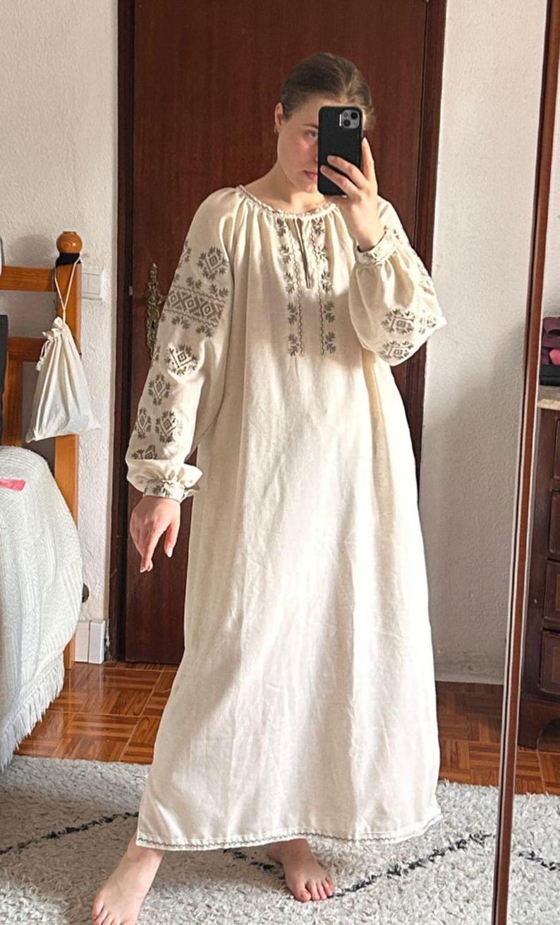 Ukrainian blouse long vyshyvanka,Vyshyvanka,peasant blouse,Ukrainian style,embroidered green shirt ethnic style  clothing, clothing linen