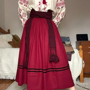 Linen long Ukrainian traditional clothing Ethnic Folk Midi cottage color Renaissance Handmade pleated skirt Christmas gift for her Folded