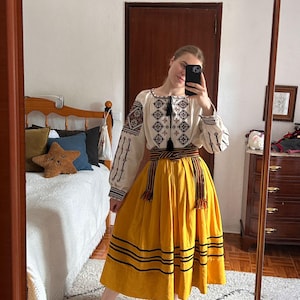 Traditional vintage style folk skirt, Ukrainian skirt handmade high waist Slavic skirt Clothing Ethnic Folk Midi Handmade Folded Skirt