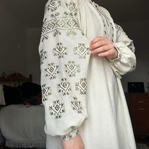 Ukrainian blouse long vyshyvanka,Vyshyvanka,peasant blouse,Ukrainian style,embroidered green shirt ethnic style  clothing, clothing linen